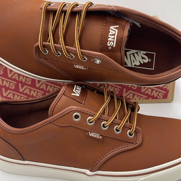 Vans Men’s Brown Leather Sneakers White Accents Atwood (Leather)Brown/Mashmallow - Picture 15 of 16